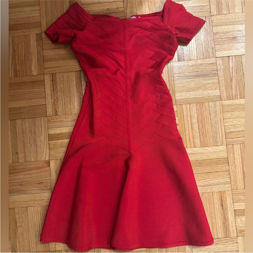 Herve Leger Red Off-Shoulder Mini Dress